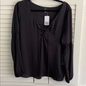 NWT- Forever 21 Black Silky Long Sleeve Shirt - LG
